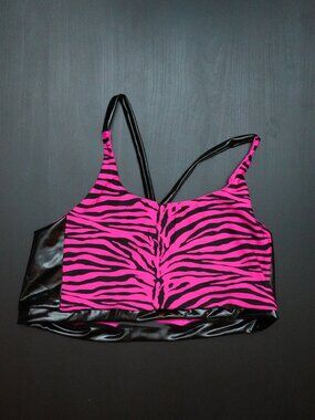 BRAND NEW Cleo Hot Pink Zebra Print Cross Back Crop Top Sports Bra Latex Sz XL